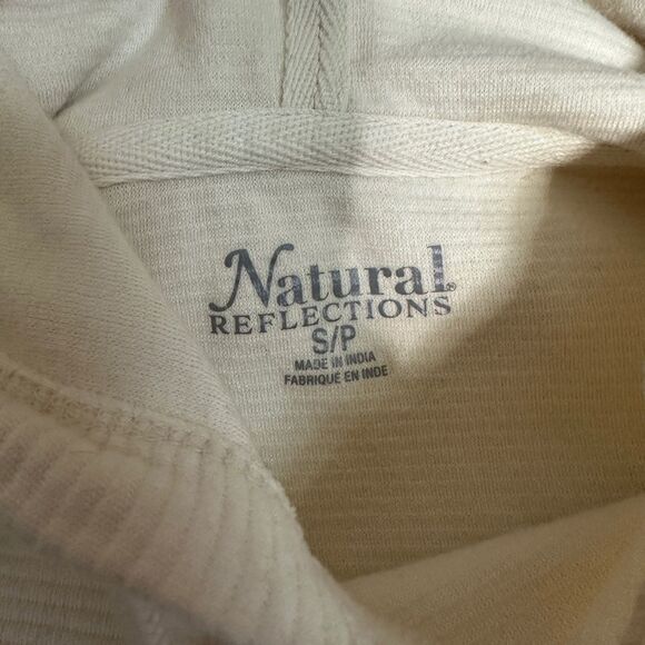 Natural Reflections Cream Ribbed Pullover Smocked Tie Hem Hooded Sweatshirt - Picture 7 of 8